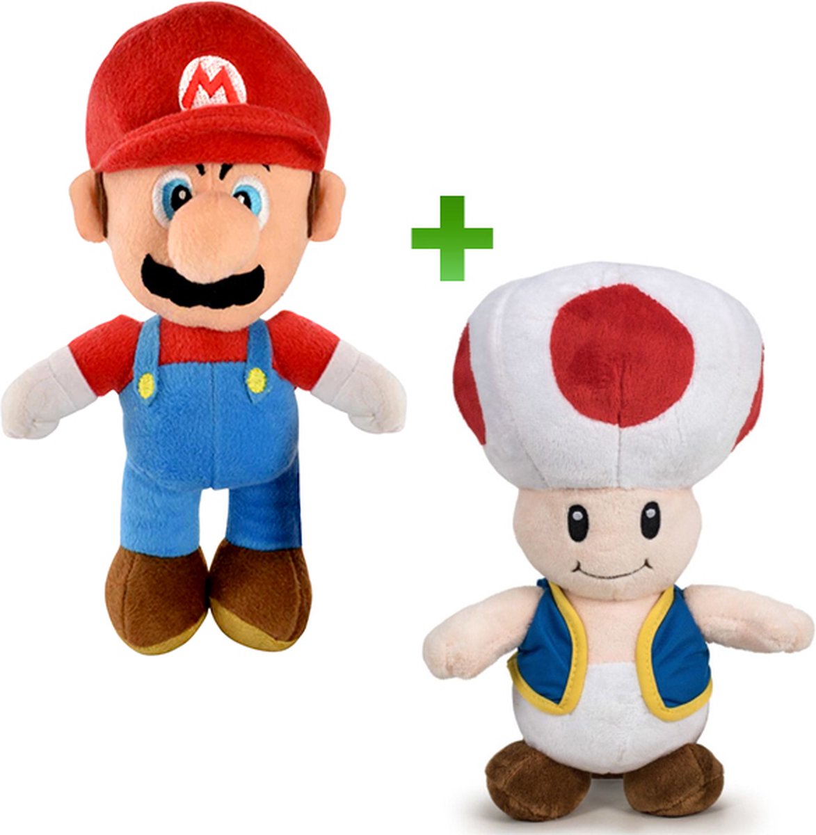 Super Mario Pluche Knuffel 30 cm + Toad Pluche Knuffel 30 cm {Nintendo Plush Toy | Speelgoed knuffelpop voor kinderen jongens meisjes | Mario, Luigi, Toad, Donkey Kong, Yoshi, Bowser, Peach}